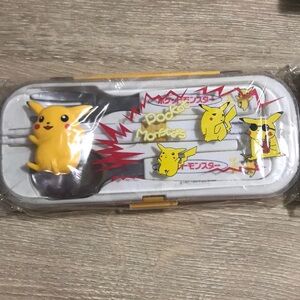 1999 Pokemon Pocket Monster Pikachu Children's Utensil Set Fork-Spoon-Chopsticks